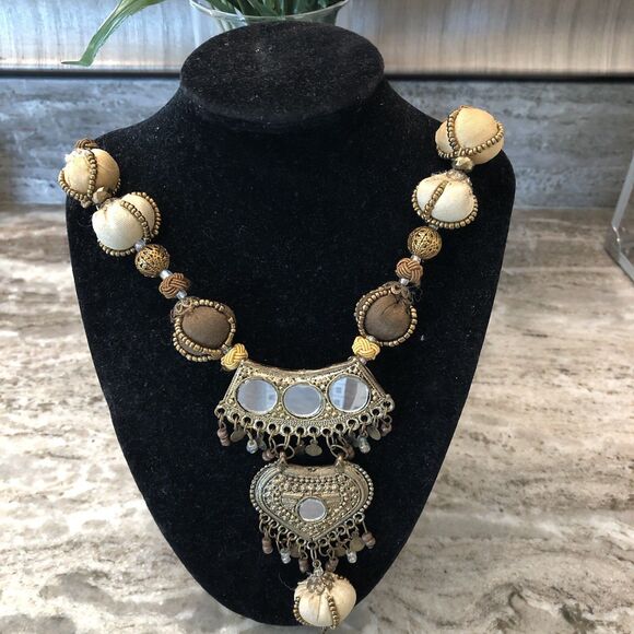 Fabric Boho Ornate Beaded Indian Style Necklace - Picture 1 of 7